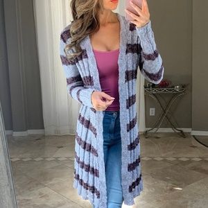 Free People Knit Striped Longline Cardigan Duster